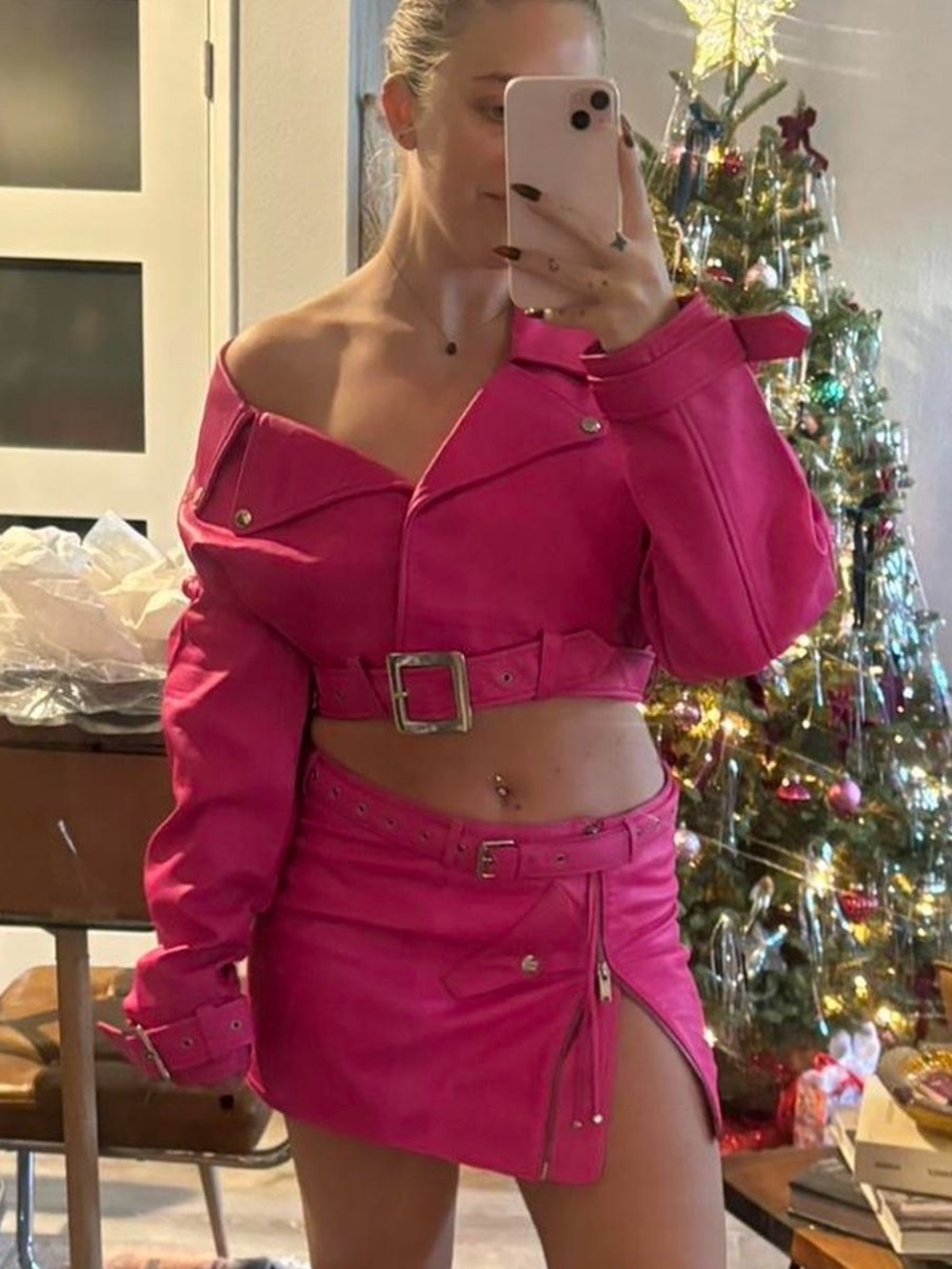 Retrofete Pink Leather Mini Skirt Set